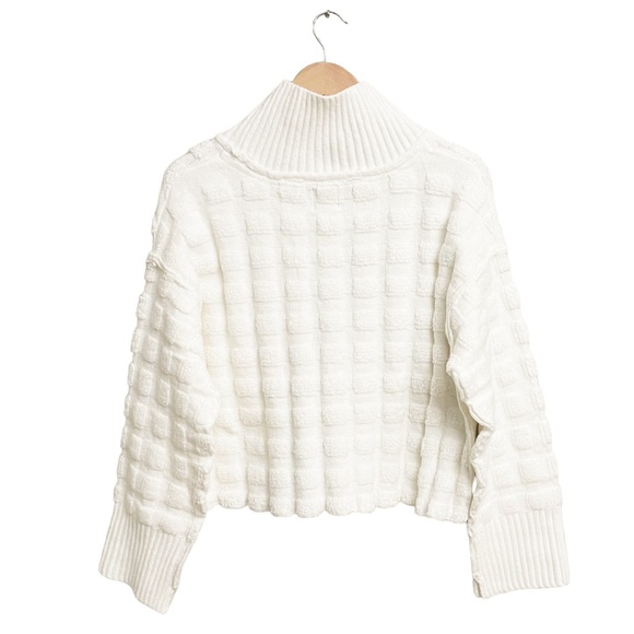 NWT Free People Soul Searcher Checkered Mock Neck Sweater Ivory - Picture 3 of 7